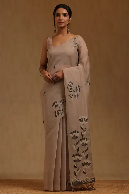 Light Grey Chanderi Woven Design Saree